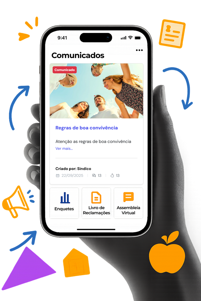 Aplicativo do ComuniCondo exibindo comunicados do condomínio